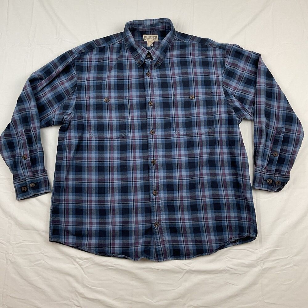 Duluth Trading Flannel Shirt XL Blue Plaid Heavyweight Workwear‎ Rugged